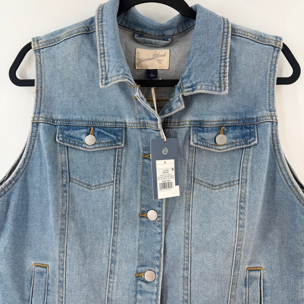 Universal Thread Coastal Cowgirl Denim Vest Women L Coastal Boho Western Indie - Picture 3 of 13